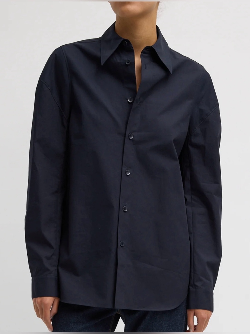 TIBI Compact Eco Poplin Hinged Shirt in Dark Navy - NWT